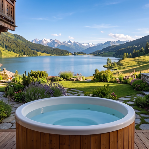aravis bain nordique terrassse vue lac