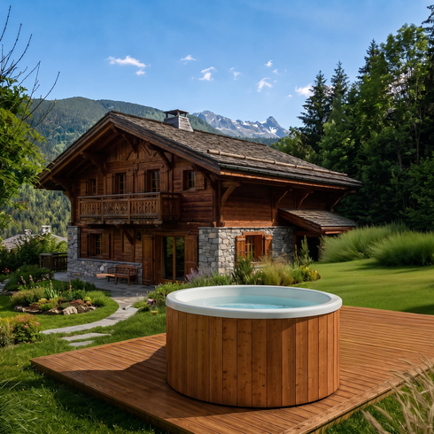 aravis bain nordique a cote de sauna barrel